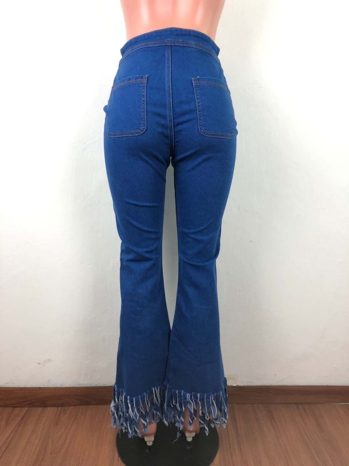 Street trend flared pants Fringed denim trousers