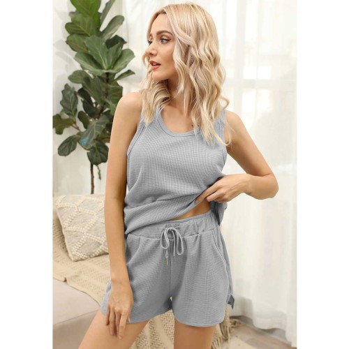 solid color Soft cotton Undershirt women home wear casual two piece short set