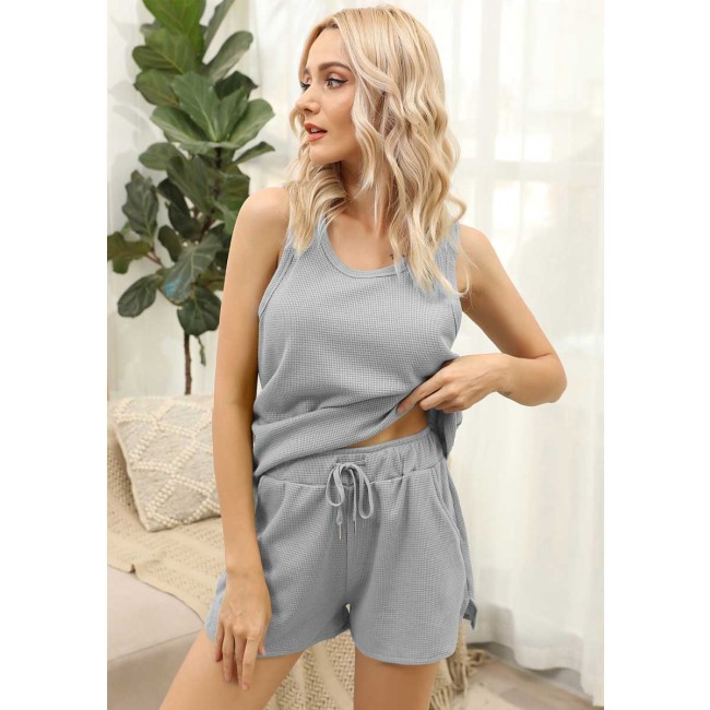 solid color Soft cotton Undershirt women home wear casual two piece short set