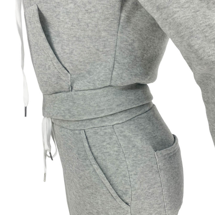 thick cotton fleece zipper hoodie and jogger set