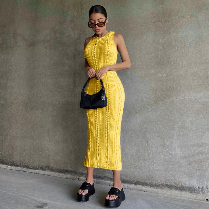 Autumn Fashion knitted Sleeveless Round Neck Casual Midi Dress