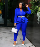 Plain Color Peplum Blazer and Pants