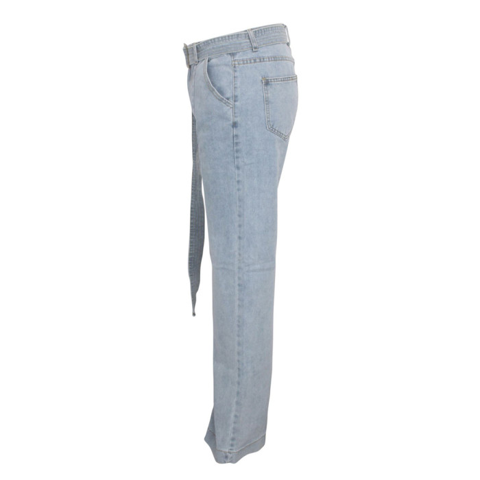 Straight Wide Leg Instretch Jeans with Belt