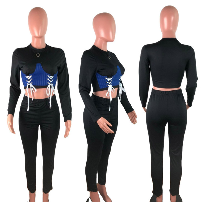 Sexy Bodycon Strings Crop Top and Pants Set