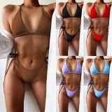drawstring two piece rib knit bikini swimsuit