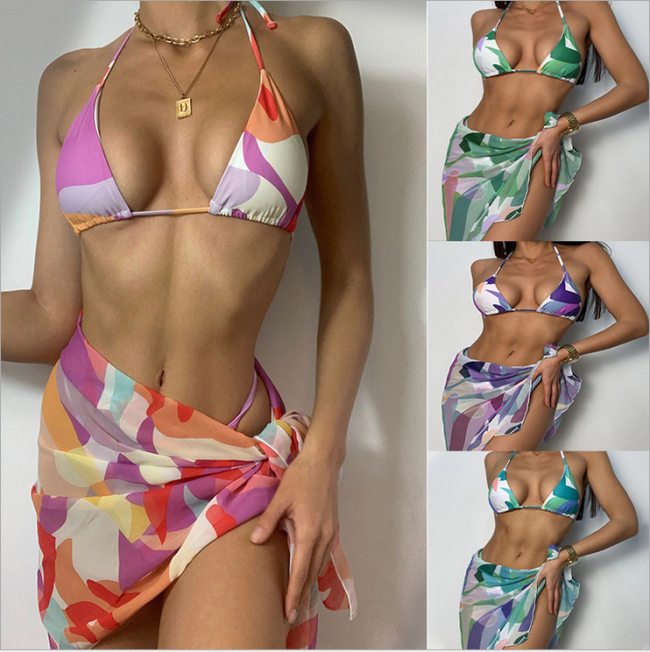 tie dye print bikini set 3 piece swimswear