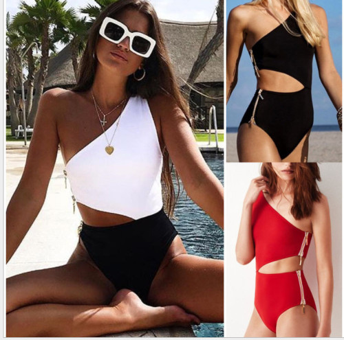 One Shoulder Zipped Swimwear