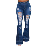 Patchwork Ripped Stretch slim Flared Jeans