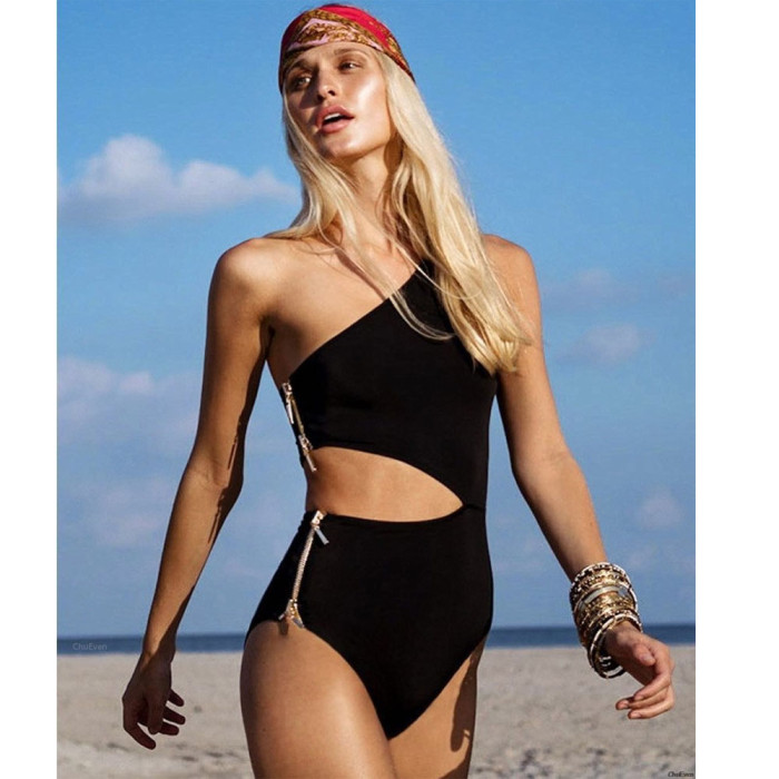 One Shoulder Zipped Swimwear