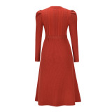 Bubble Long Sleeve Knitted High Waist Large Hem Midi Dress