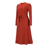 Bubble Long Sleeve Knitted High Waist Large Hem Midi Dress