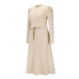 Bubble Long Sleeve Knitted High Waist Large Hem Midi Dress