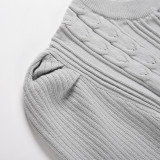Bubble Long Sleeve Knitted High Waist Large Hem Midi Dress