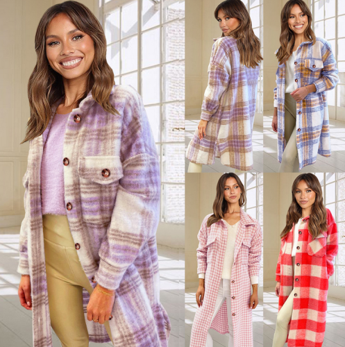 Women's Plaid Wool Long Coat