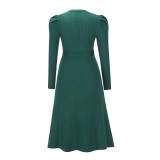 Bubble Long Sleeve Knitted High Waist Large Hem Midi Dress