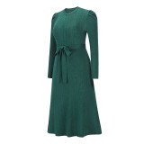 Bubble Long Sleeve Knitted High Waist Large Hem Midi Dress