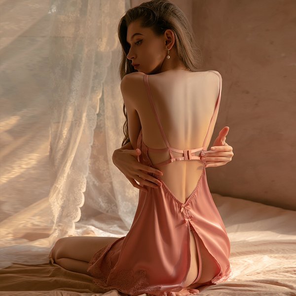 IHOOV satin lace sexy nighty dress lingerie