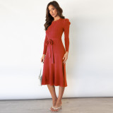Bubble Long Sleeve Knitted High Waist Large Hem Midi Dress