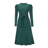 Bubble Long Sleeve Knitted High Waist Large Hem Midi Dress
