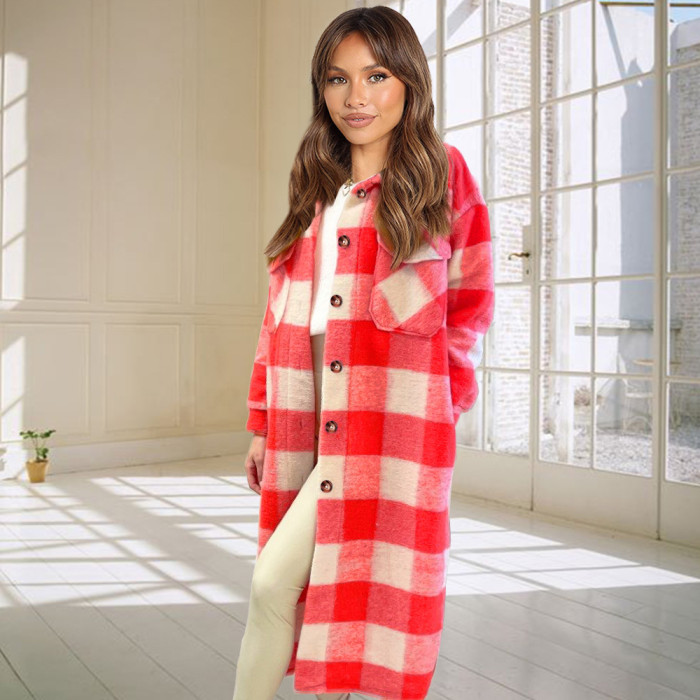 Women's Plaid Wool Long Coat