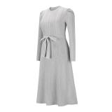 Bubble Long Sleeve Knitted High Waist Large Hem Midi Dress