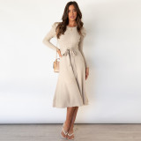 Bubble Long Sleeve Knitted High Waist Large Hem Midi Dress
