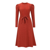 Bubble Long Sleeve Knitted High Waist Large Hem Midi Dress