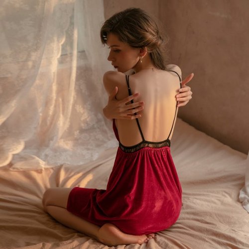 IHOOV velvet sexy sleep dress erotic nightgown
