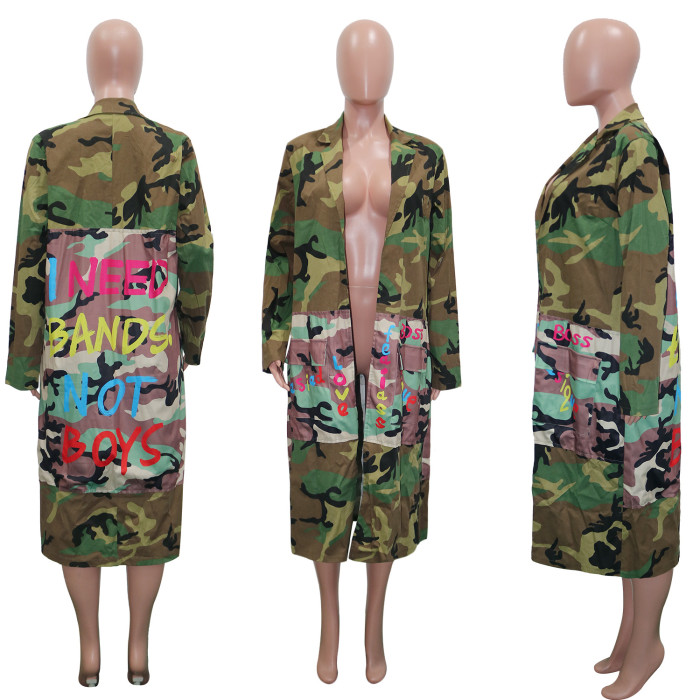 Camouflage Printed Pasted cloth Coat for Women