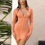Fashion Pleated Cardigan Long Sleeved Shirt Short Skirt