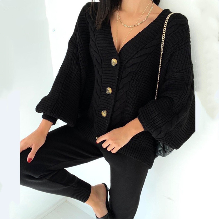 V-neck Solid Sweater Suit
