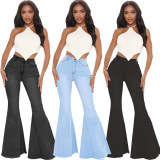 Causal Butterfly Patched bell-bottomed Jeans