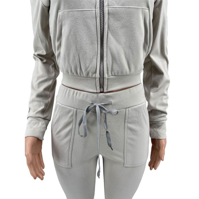 Zipper Hoodies And Flare Pant Two Piece Suit