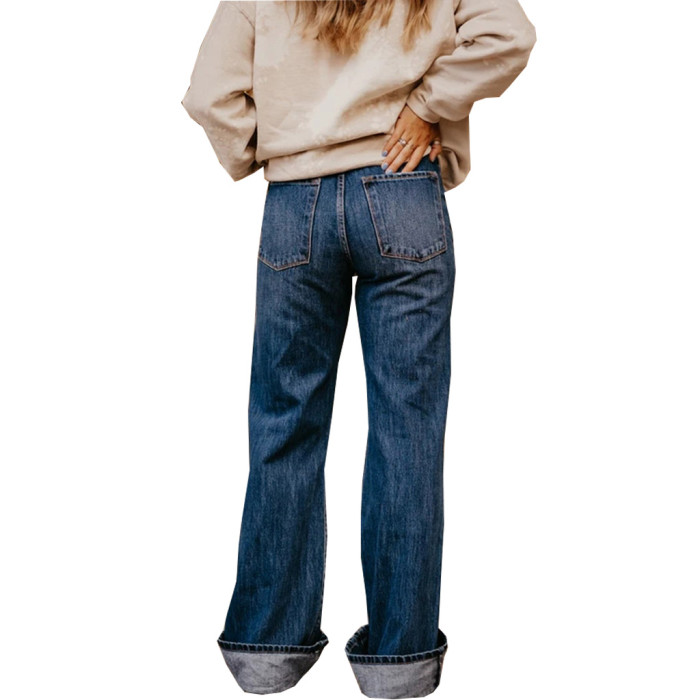 Ripped Elastic Versatile Straight Jeans