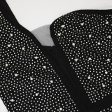Sexy Perspective Diagonal Shoulder Rhinestone Dress