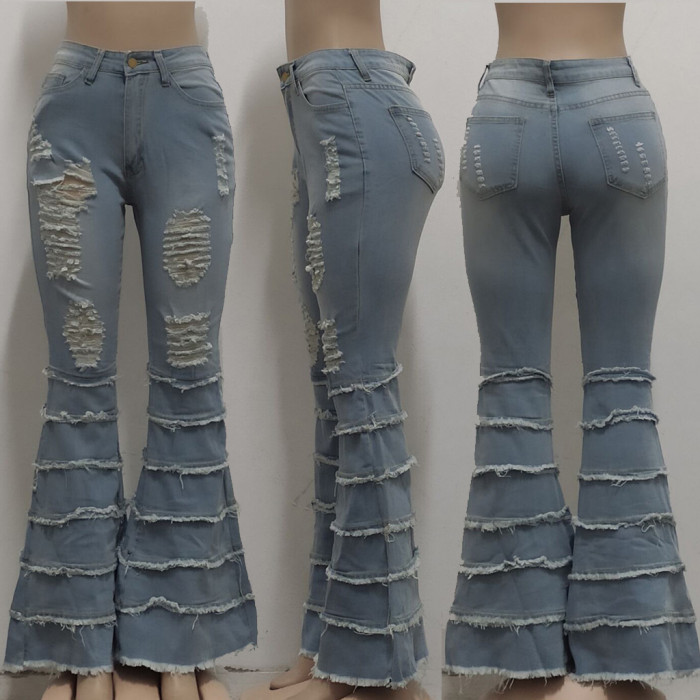 Fashion Ripped High Waist Stretch Frayed Jeans