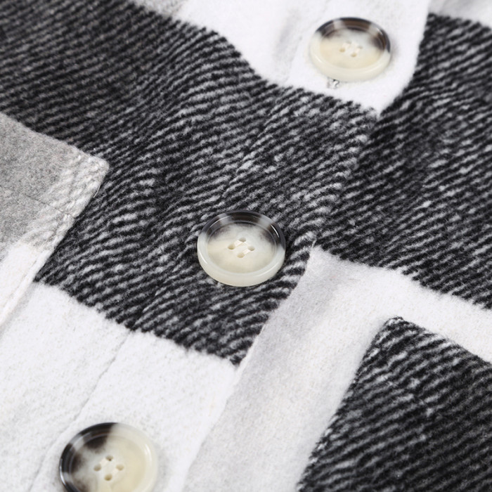 Women's Casual Wool Blend Plaid Shirt Jacket Loose Button Down Shacket Coat