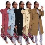 Solid Plain Front Pocket Long Windbreaker Coat