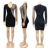 Sexy Sequin V-Neck Long Sleeve Dress