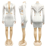 Fashion Sexy V-neck Hollow Out Long Sleeve Bodycon Dress