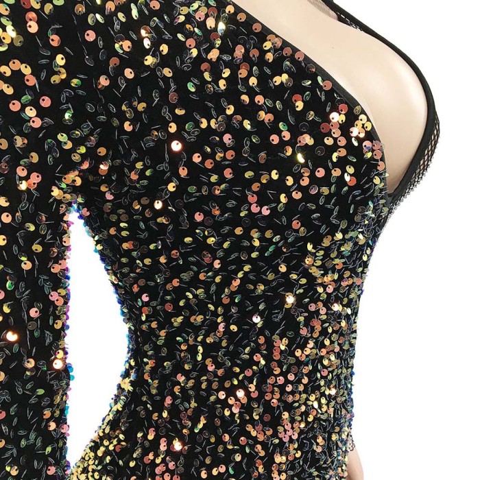 Sexy Sequin V-Neck Long Sleeve Dress