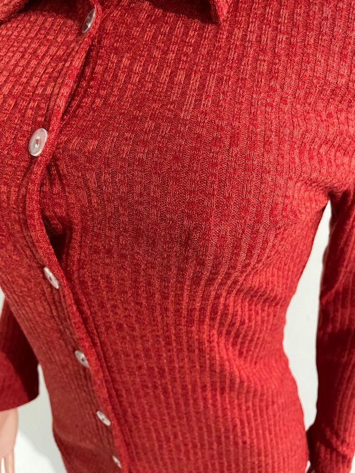 Casual Bib Knit Button Up Shirt and Match Pants Set