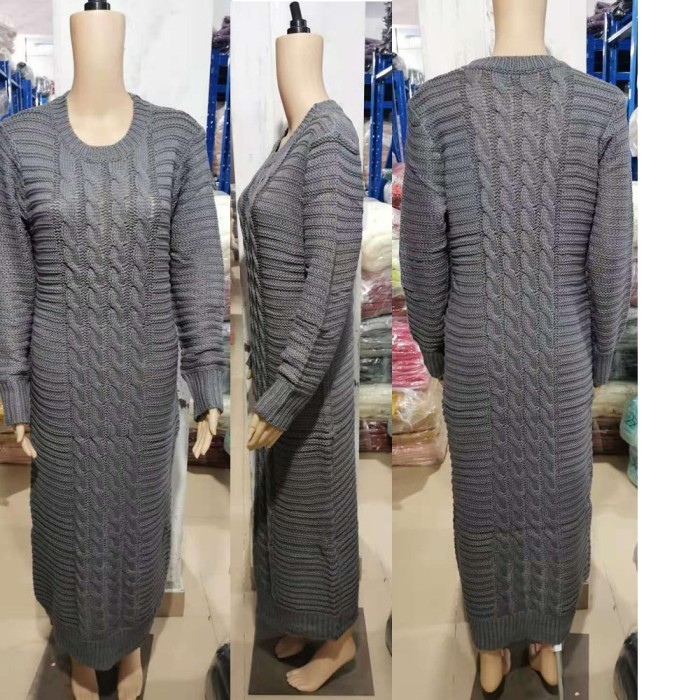 Pure Color Knitted Long Sleeve Dress