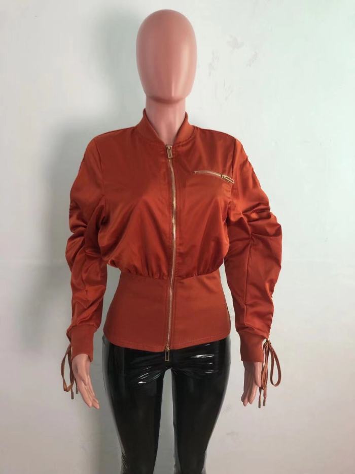 Fashion Zippers Long Sleeve Drawstring Jacket