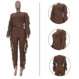Casual Tassels Sweater Crop Top and Pants 2PC Knit Set