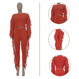 Casual Tassels Sweater Crop Top and Pants 2PC Knit Set