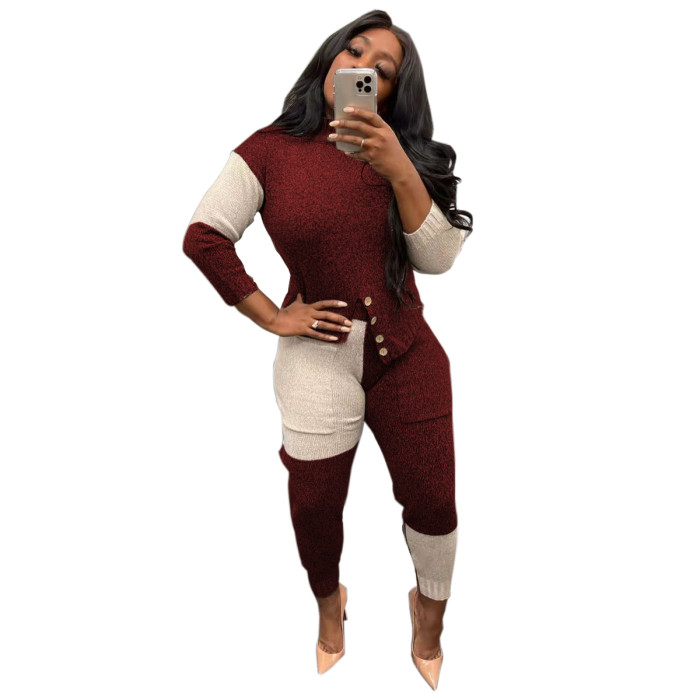 Women's Knitted Contrast Sweater Set