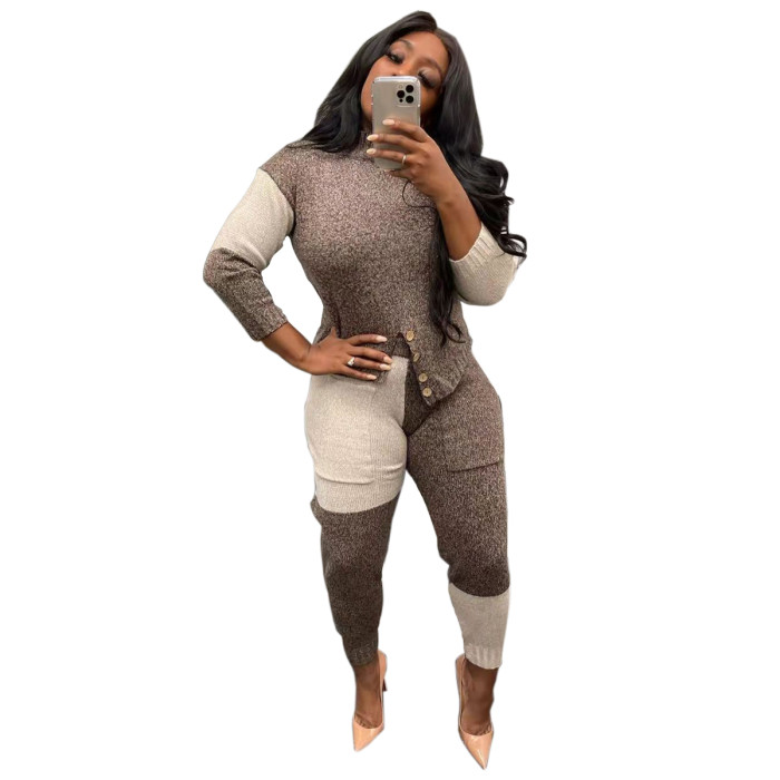 Women's Knitted Contrast Sweater Set