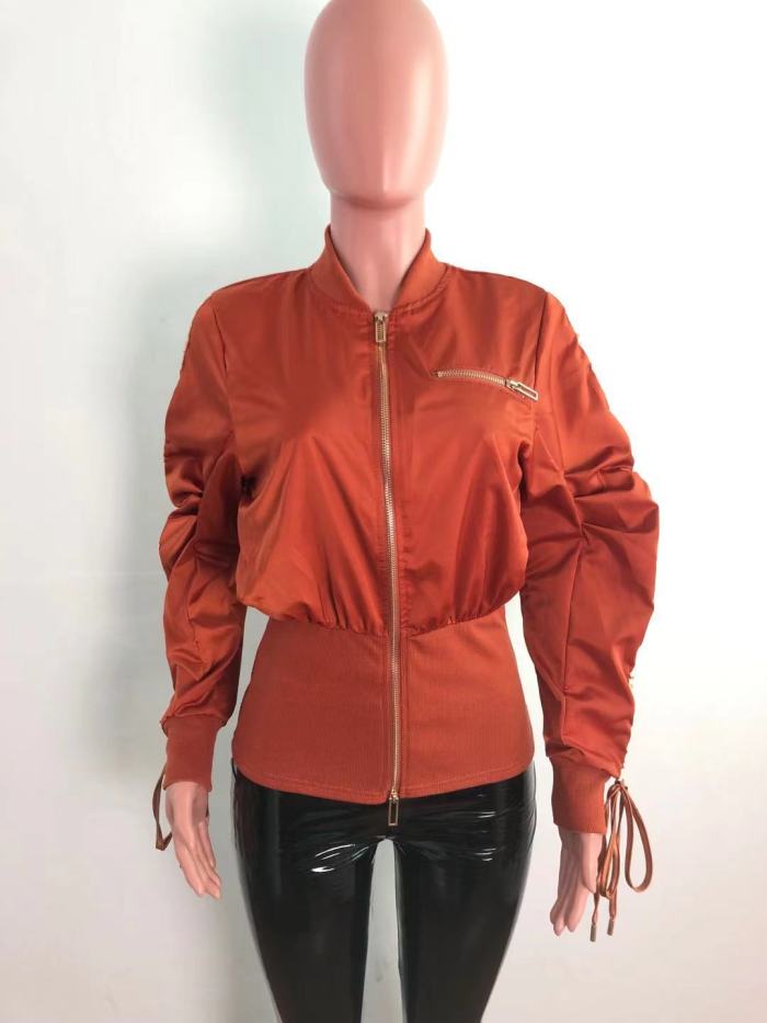 Fashion Zippers Long Sleeve Drawstring Jacket