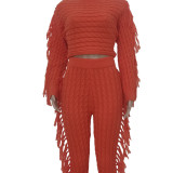 Casual Tassels Sweater Crop Top and Pants 2PC Knit Set